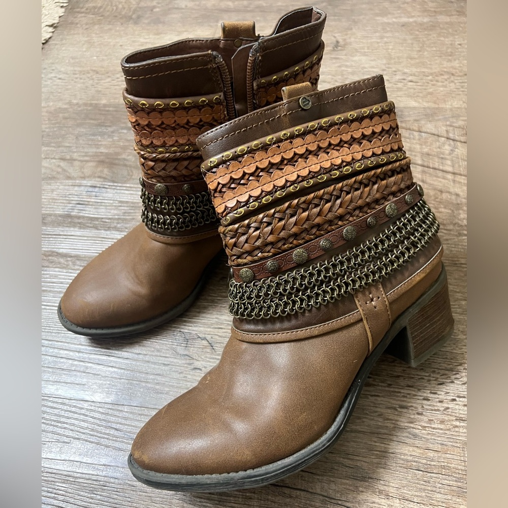 Brown Braided Ankle Boots